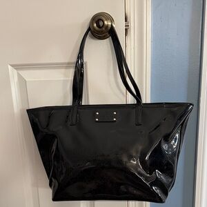 Kate Spade Heart Design Black Patent Leather Tote Bag